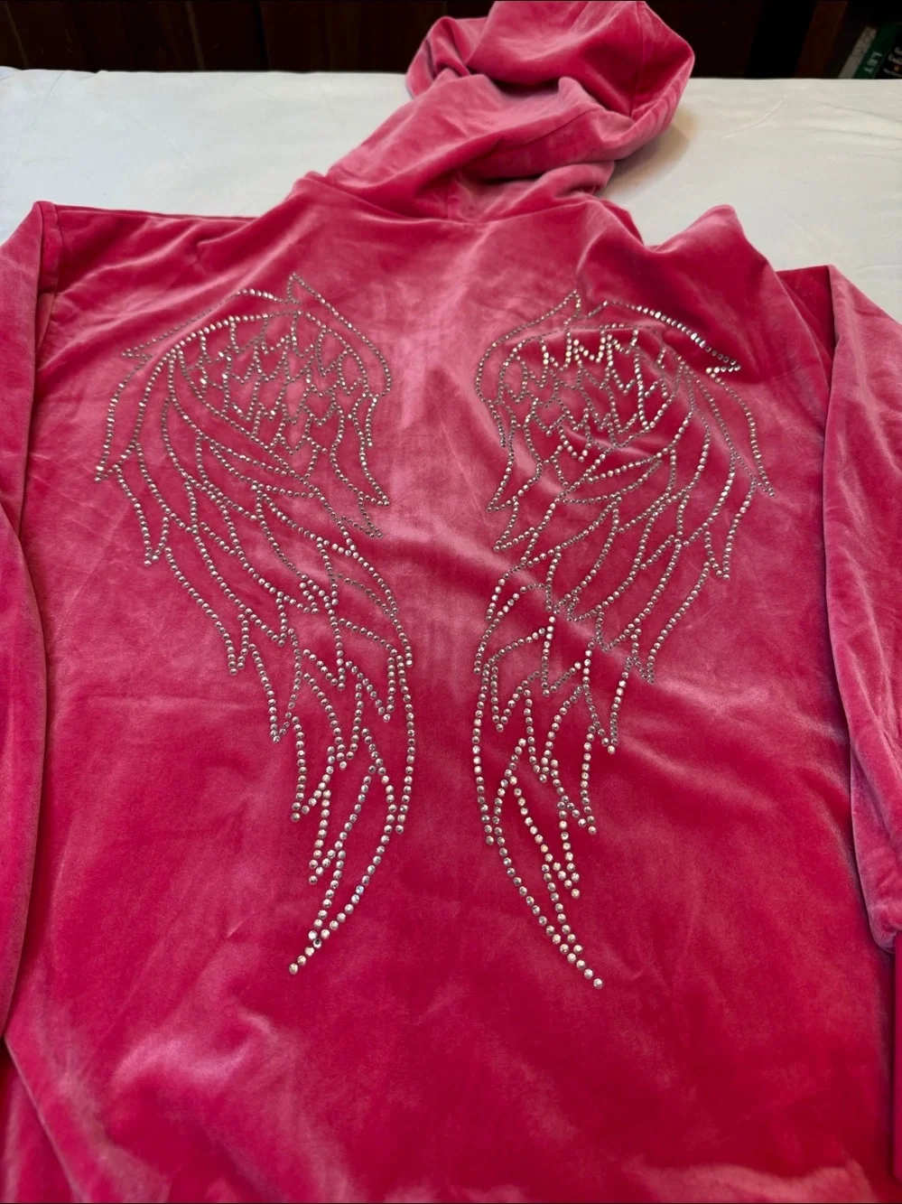 I am Gia Hot Pink Velour angel wing Rhinestone Zip Hoodie & Joggers See pics